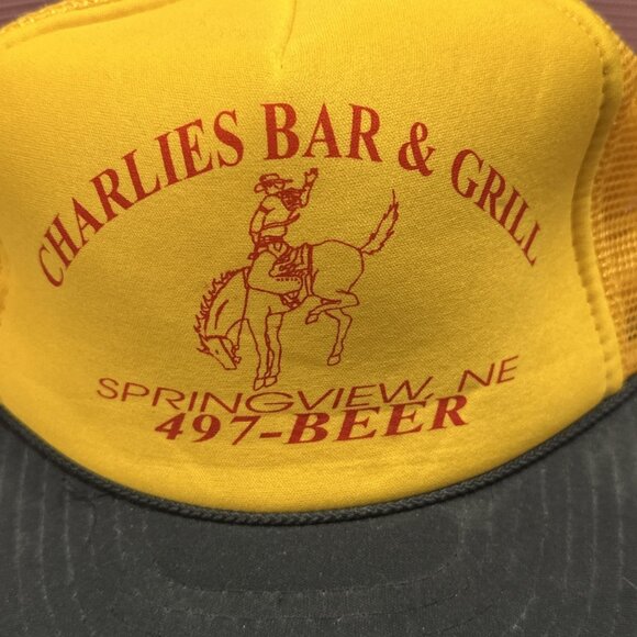 Vintage Nissan Trucker Hat Charlie’s Bar & Grill 497-BEER Springview NE Foam Adj - Picture 2 of 12
